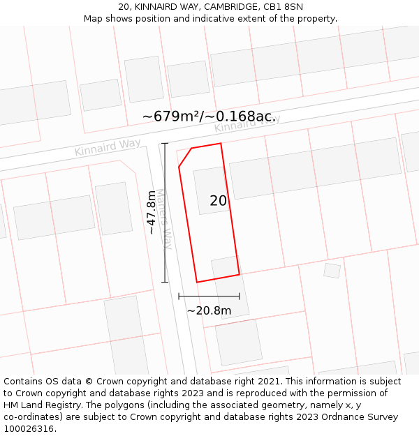 20, KINNAIRD WAY, CAMBRIDGE, CB1 8SN: Plot and title map