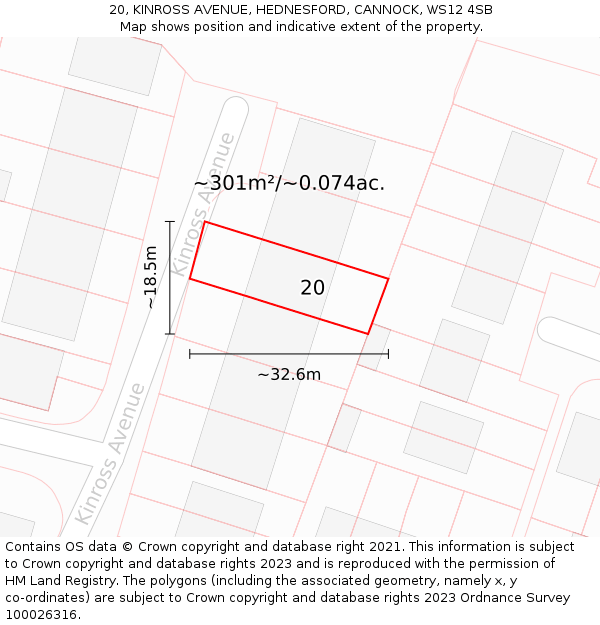 20, KINROSS AVENUE, HEDNESFORD, CANNOCK, WS12 4SB: Plot and title map