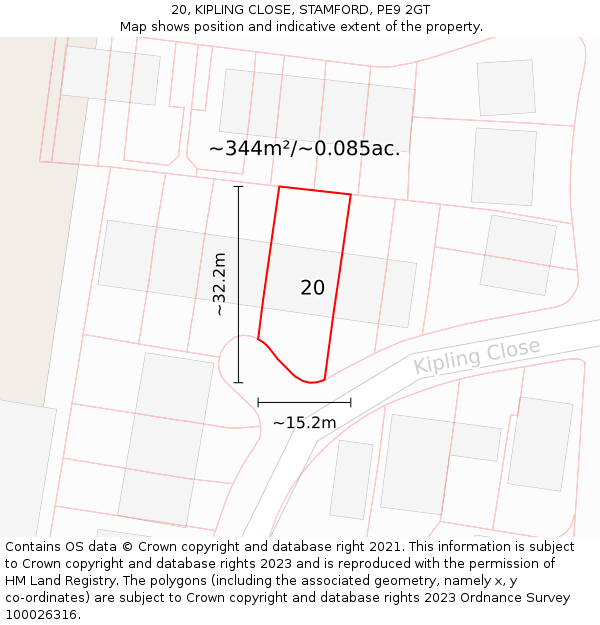 20, KIPLING CLOSE, STAMFORD, PE9 2GT: Plot and title map
