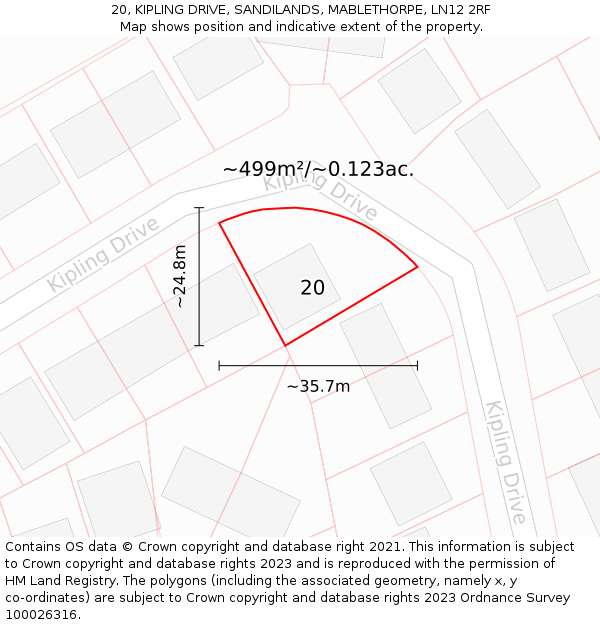 20, KIPLING DRIVE, SANDILANDS, MABLETHORPE, LN12 2RF: Plot and title map