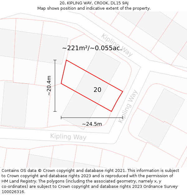 20, KIPLING WAY, CROOK, DL15 9AJ: Plot and title map