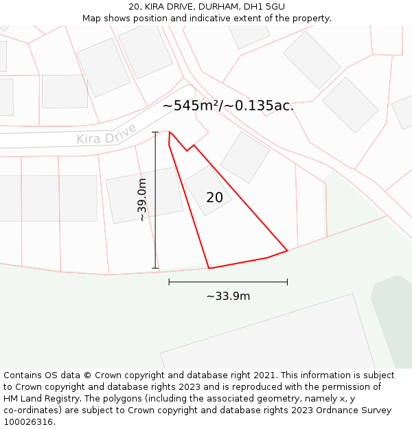 20, KIRA DRIVE, DURHAM, DH1 5GU: Plot and title map