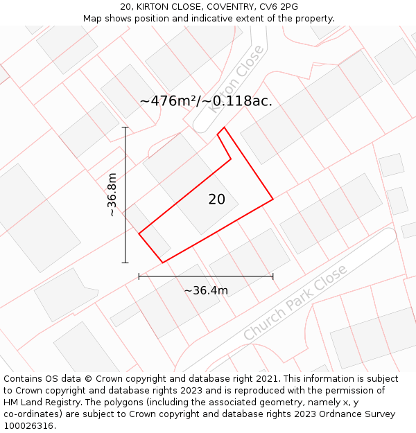20, KIRTON CLOSE, COVENTRY, CV6 2PG: Plot and title map