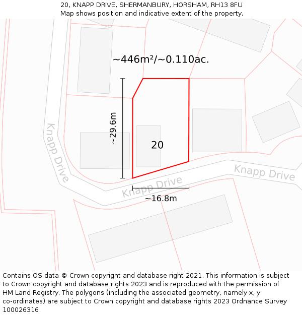20, KNAPP DRIVE, SHERMANBURY, HORSHAM, RH13 8FU: Plot and title map