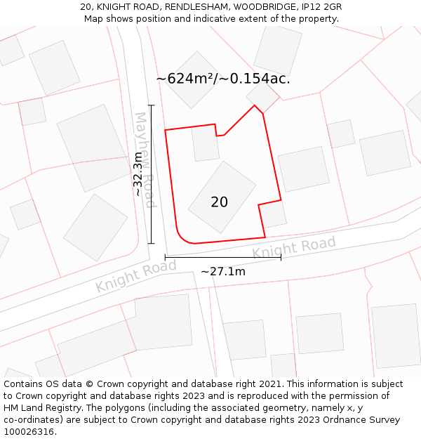 20, KNIGHT ROAD, RENDLESHAM, WOODBRIDGE, IP12 2GR: Plot and title map