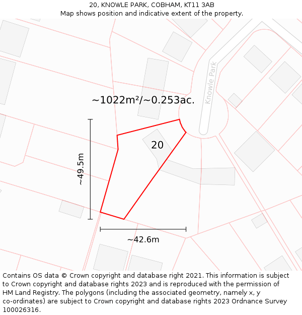20, KNOWLE PARK, COBHAM, KT11 3AB: Plot and title map