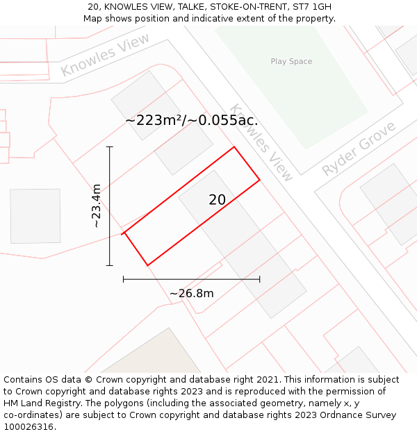 20, KNOWLES VIEW, TALKE, STOKE-ON-TRENT, ST7 1GH: Plot and title map