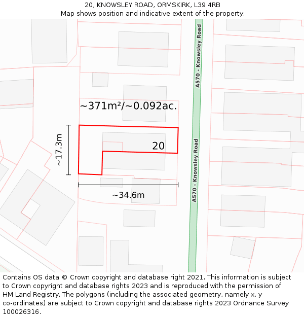 20, KNOWSLEY ROAD, ORMSKIRK, L39 4RB: Plot and title map