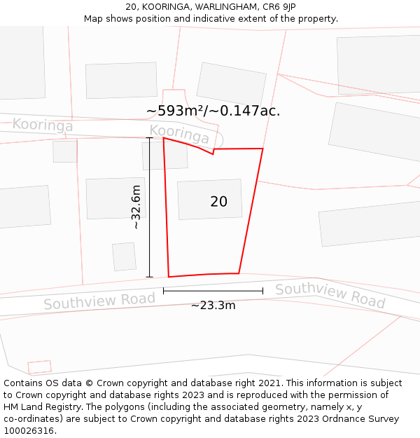 20, KOORINGA, WARLINGHAM, CR6 9JP: Plot and title map