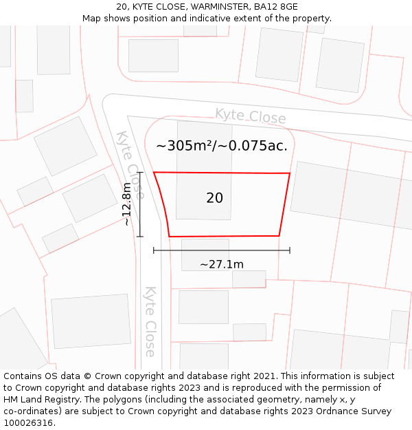20, KYTE CLOSE, WARMINSTER, BA12 8GE: Plot and title map