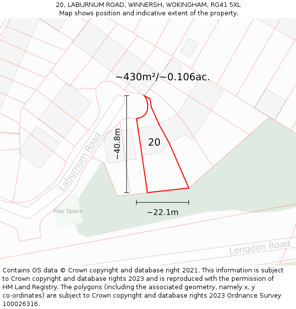 20, LABURNUM ROAD, WINNERSH, WOKINGHAM, RG41 5XL: Plot and title map