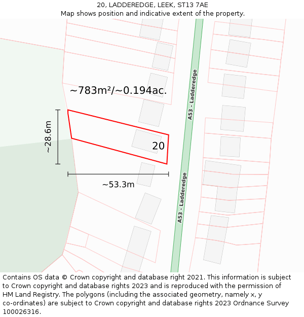 20, LADDEREDGE, LEEK, ST13 7AE: Plot and title map