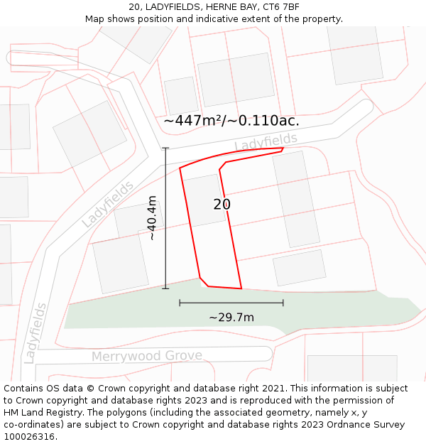 20, LADYFIELDS, HERNE BAY, CT6 7BF: Plot and title map