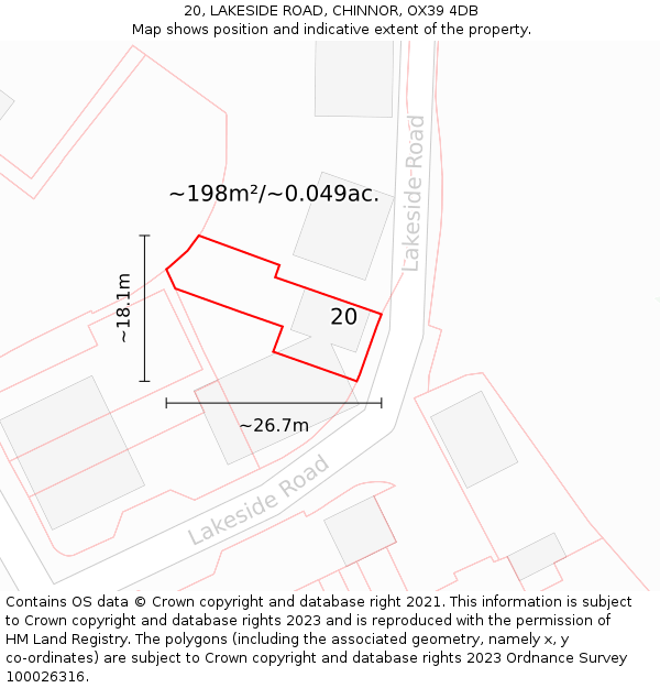 20, LAKESIDE ROAD, CHINNOR, OX39 4DB: Plot and title map