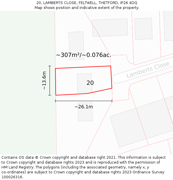 20, LAMBERTS CLOSE, FELTWELL, THETFORD, IP26 4DQ: Plot and title map