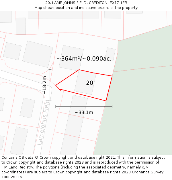 20, LAME JOHNS FIELD, CREDITON, EX17 1EB: Plot and title map