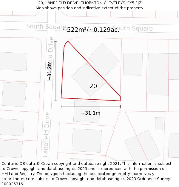 20, LANEFIELD DRIVE, THORNTON-CLEVELEYS, FY5 1JZ: Plot and title map