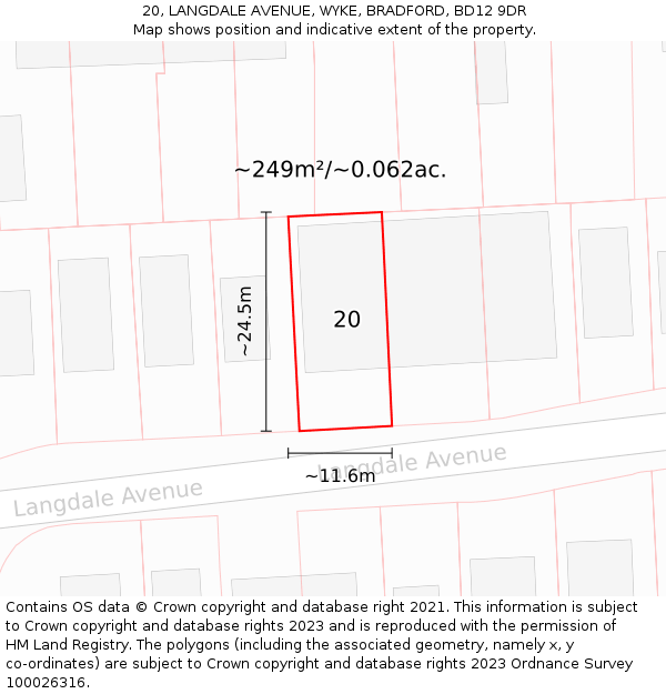 20, LANGDALE AVENUE, WYKE, BRADFORD, BD12 9DR: Plot and title map