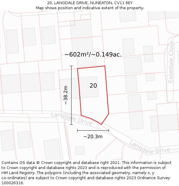 20, LANGDALE DRIVE, NUNEATON, CV11 6EY: Plot and title map