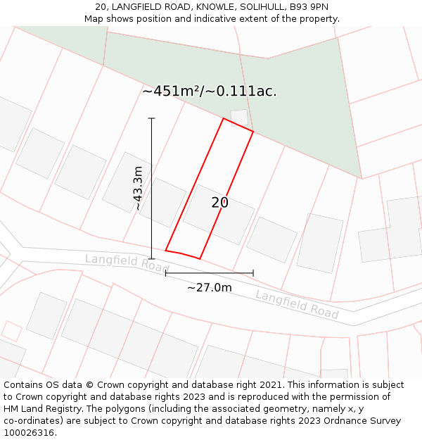 20, LANGFIELD ROAD, KNOWLE, SOLIHULL, B93 9PN: Plot and title map