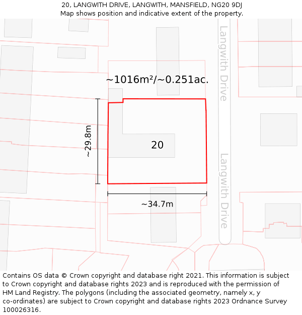 20, LANGWITH DRIVE, LANGWITH, MANSFIELD, NG20 9DJ: Plot and title map
