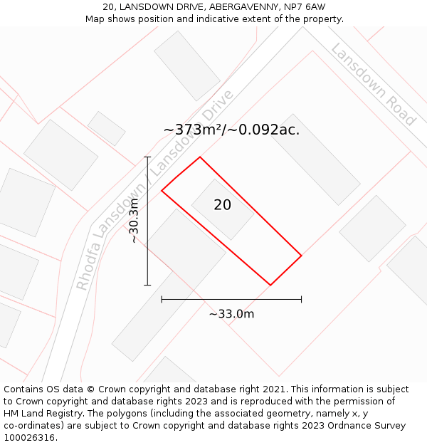 20, LANSDOWN DRIVE, ABERGAVENNY, NP7 6AW: Plot and title map