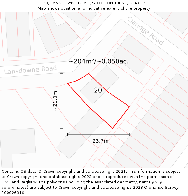 20, LANSDOWNE ROAD, STOKE-ON-TRENT, ST4 6EY: Plot and title map