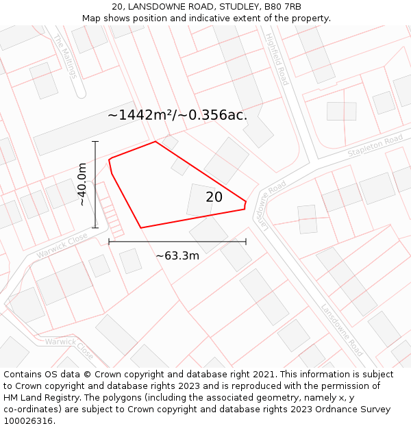 20, LANSDOWNE ROAD, STUDLEY, B80 7RB: Plot and title map