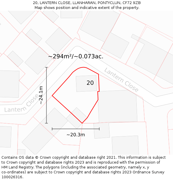 20, LANTERN CLOSE, LLANHARAN, PONTYCLUN, CF72 9ZB: Plot and title map