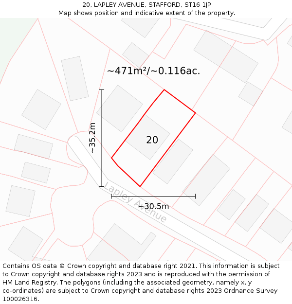 20, LAPLEY AVENUE, STAFFORD, ST16 1JP: Plot and title map