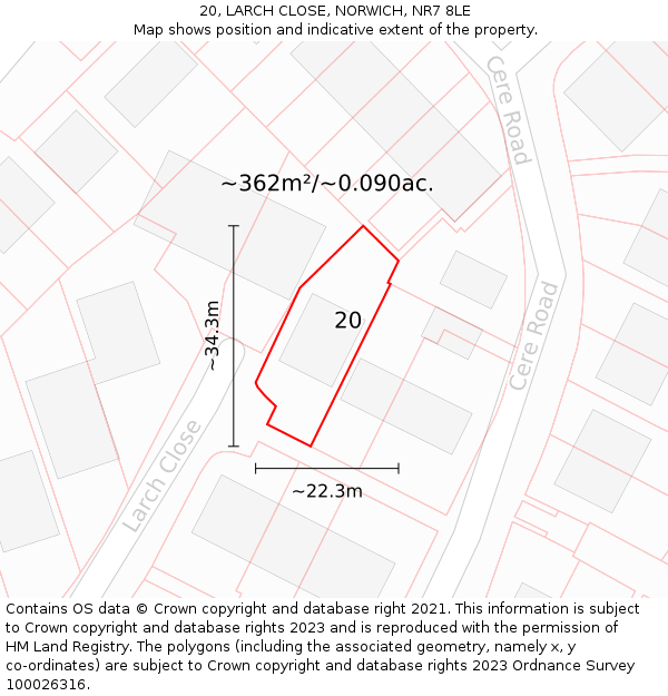 20, LARCH CLOSE, NORWICH, NR7 8LE: Plot and title map