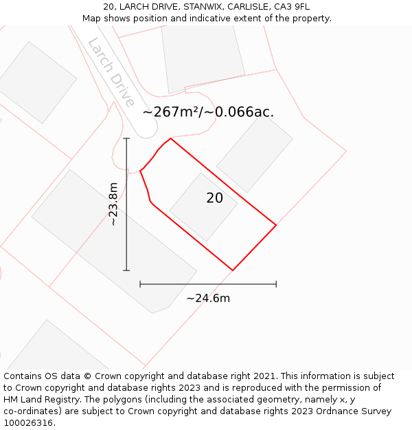 20, LARCH DRIVE, STANWIX, CARLISLE, CA3 9FL: Plot and title map