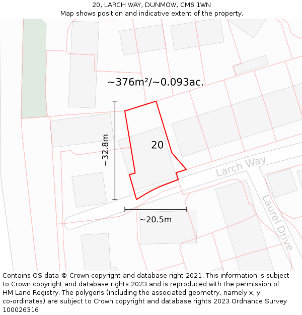 20, LARCH WAY, DUNMOW, CM6 1WN: Plot and title map