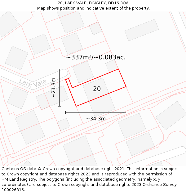 20, LARK VALE, BINGLEY, BD16 3QA: Plot and title map