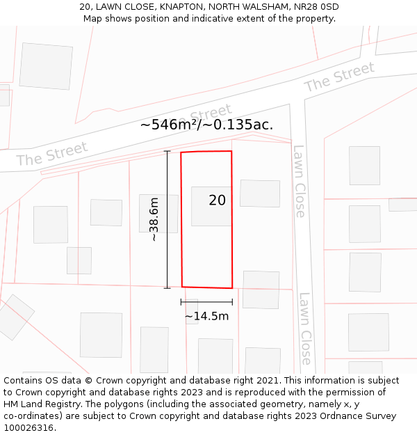 20, LAWN CLOSE, KNAPTON, NORTH WALSHAM, NR28 0SD: Plot and title map