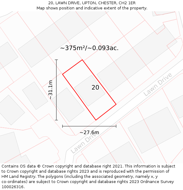 20, LAWN DRIVE, UPTON, CHESTER, CH2 1ER: Plot and title map