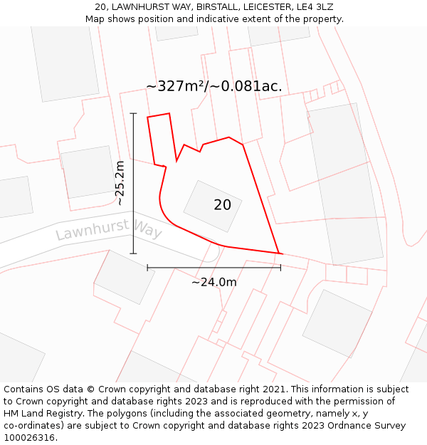 20, LAWNHURST WAY, BIRSTALL, LEICESTER, LE4 3LZ: Plot and title map