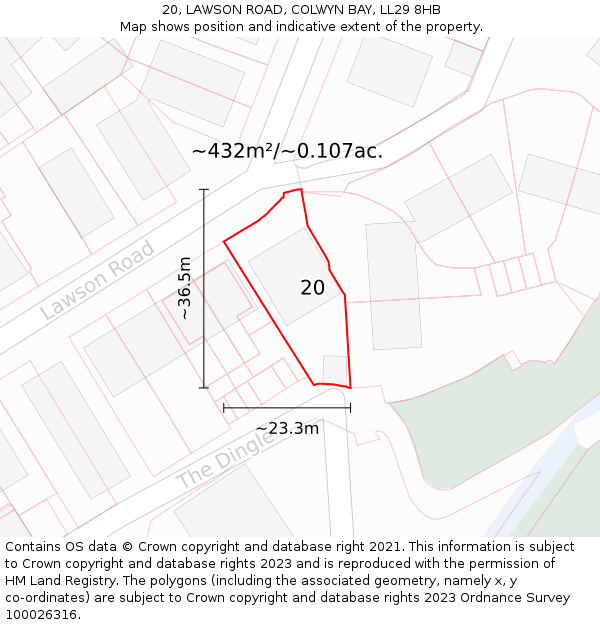 20, LAWSON ROAD, COLWYN BAY, LL29 8HB: Plot and title map