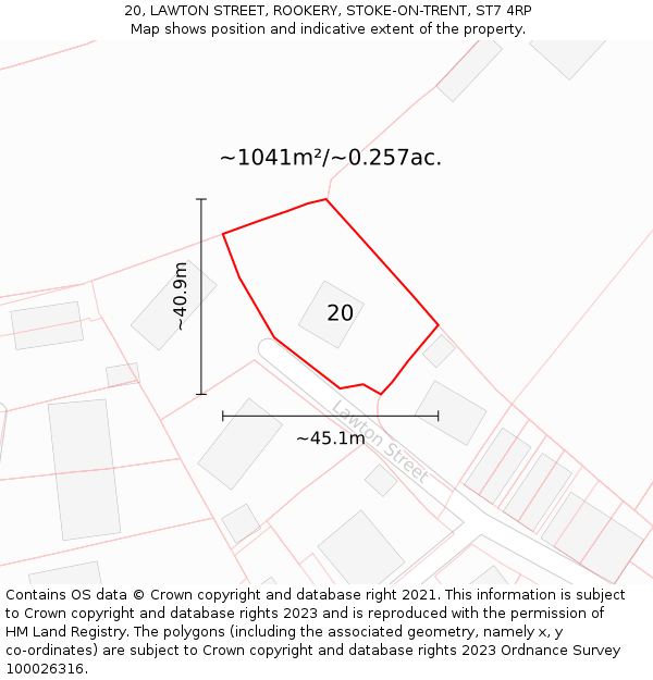 20, LAWTON STREET, ROOKERY, STOKE-ON-TRENT, ST7 4RP: Plot and title map