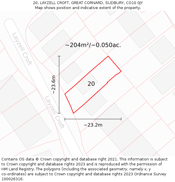 20, LAYZELL CROFT, GREAT CORNARD, SUDBURY, CO10 0JY: Plot and title map