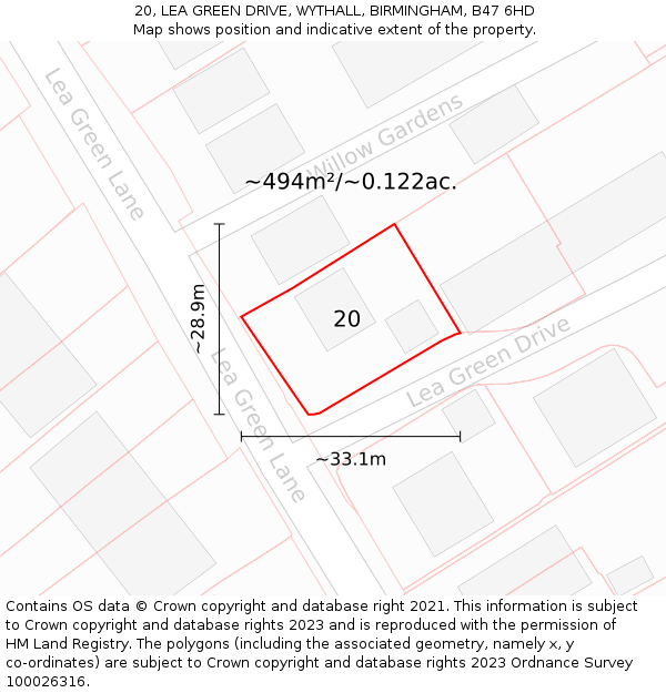 20, LEA GREEN DRIVE, WYTHALL, BIRMINGHAM, B47 6HD: Plot and title map