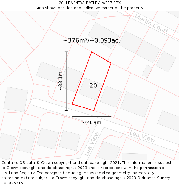 20, LEA VIEW, BATLEY, WF17 0BX: Plot and title map