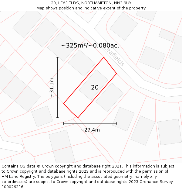 20, LEAFIELDS, NORTHAMPTON, NN3 9UY: Plot and title map