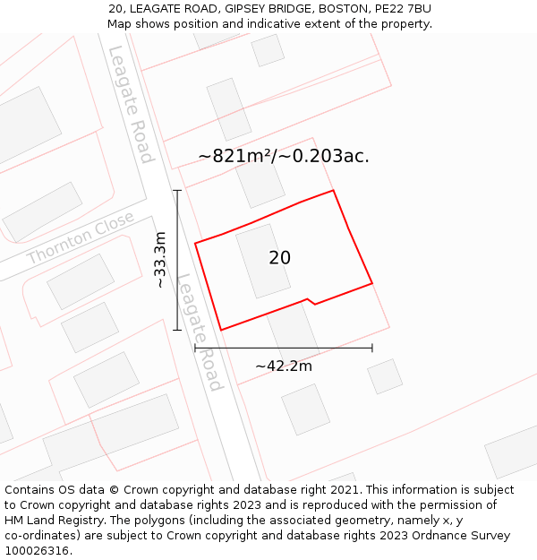 20, LEAGATE ROAD, GIPSEY BRIDGE, BOSTON, PE22 7BU: Plot and title map
