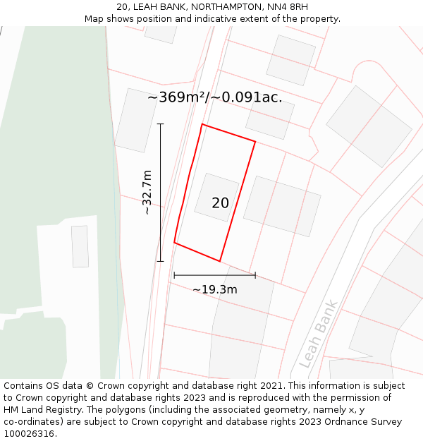 20, LEAH BANK, NORTHAMPTON, NN4 8RH: Plot and title map