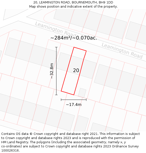 20, LEAMINGTON ROAD, BOURNEMOUTH, BH9 1DD: Plot and title map