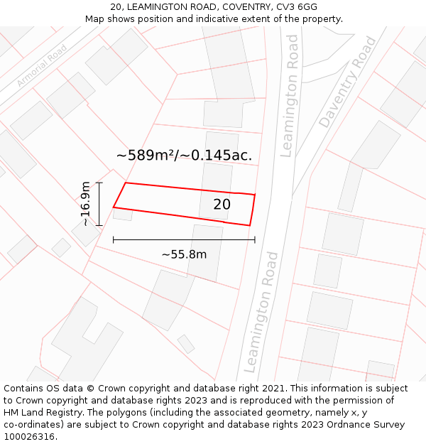 20, LEAMINGTON ROAD, COVENTRY, CV3 6GG: Plot and title map
