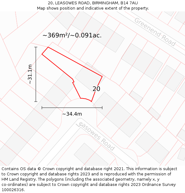 20, LEASOWES ROAD, BIRMINGHAM, B14 7AU: Plot and title map