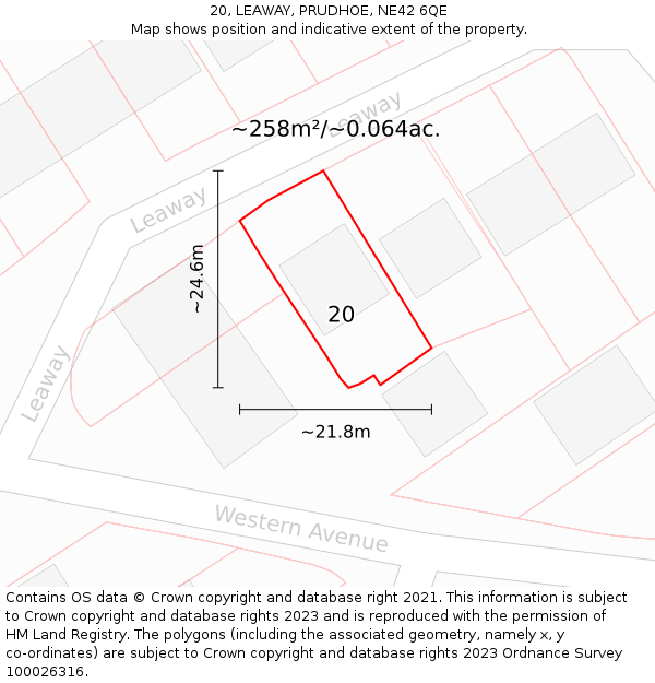 20, LEAWAY, PRUDHOE, NE42 6QE: Plot and title map