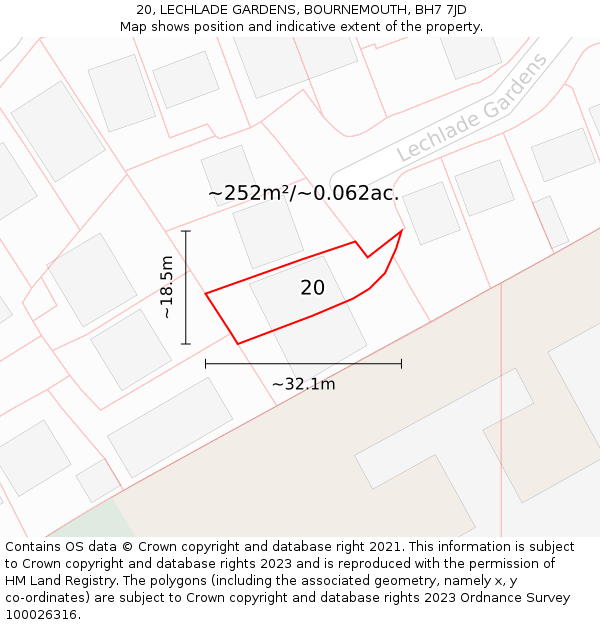 20, LECHLADE GARDENS, BOURNEMOUTH, BH7 7JD: Plot and title map